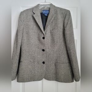 Ralph Lauren BLUE LABEL Houndstooth/Plaid BLACK/WHITE Blazer,100% Wool SZ 12,VTG